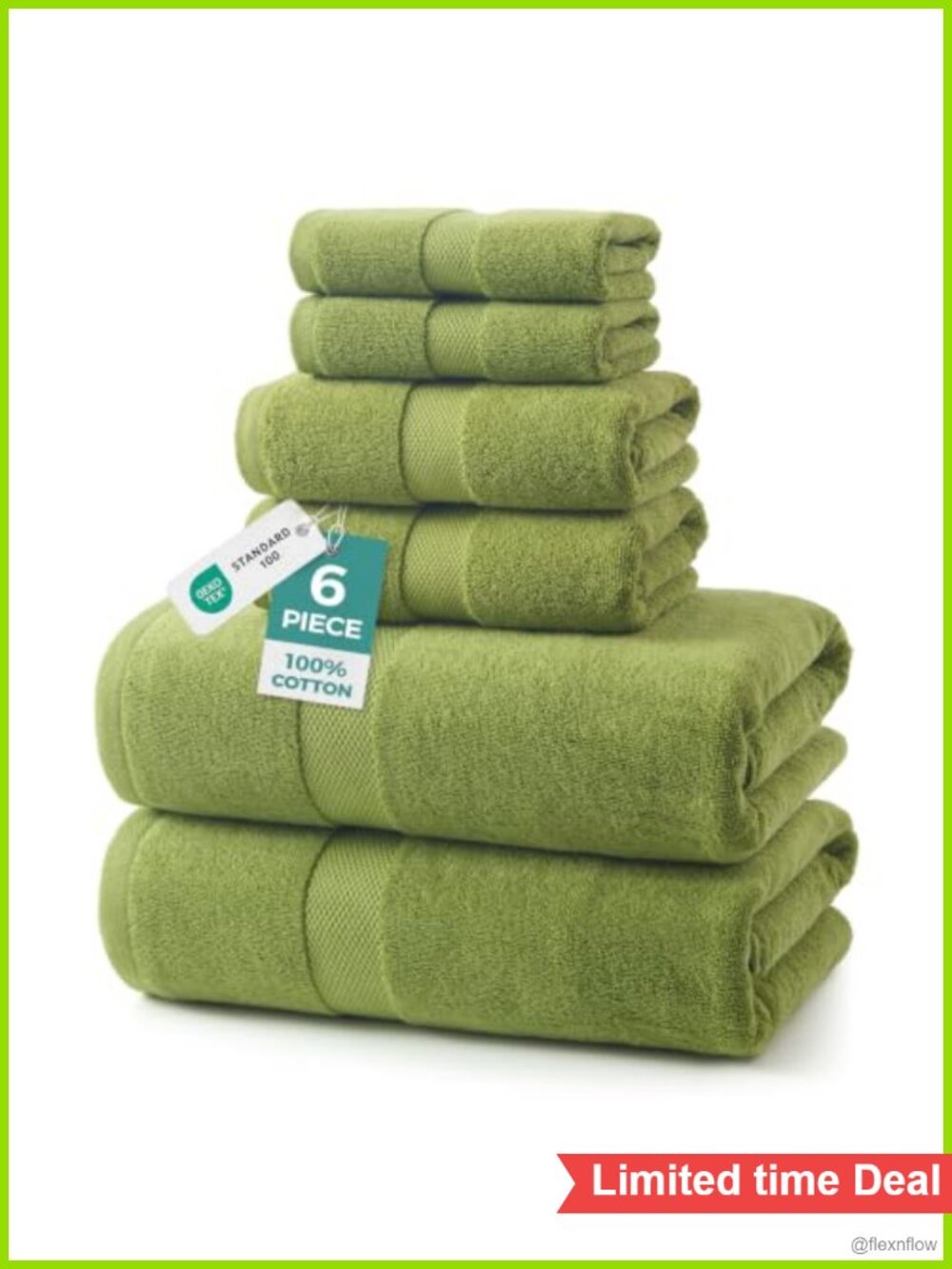 100% Cotton 6-Piece Towel Set Bath Hand Washcloth Highly Absorbent Quick Dry